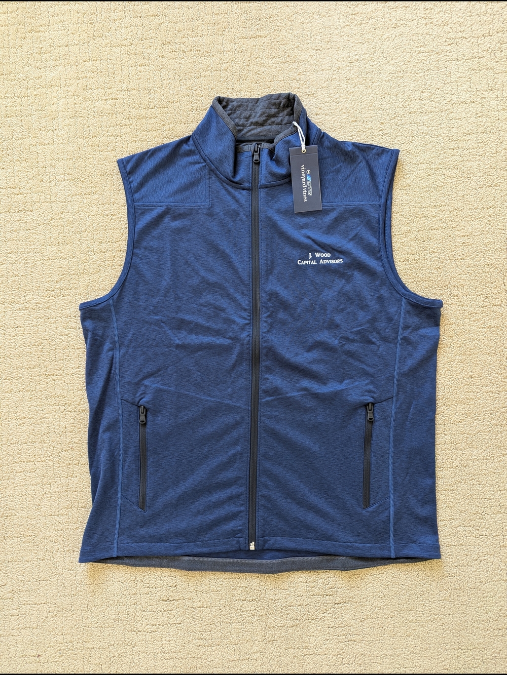 Vineyard Vines On The Go Shep Vest Men L Blue Full Zip Golf Performance Logo NEW